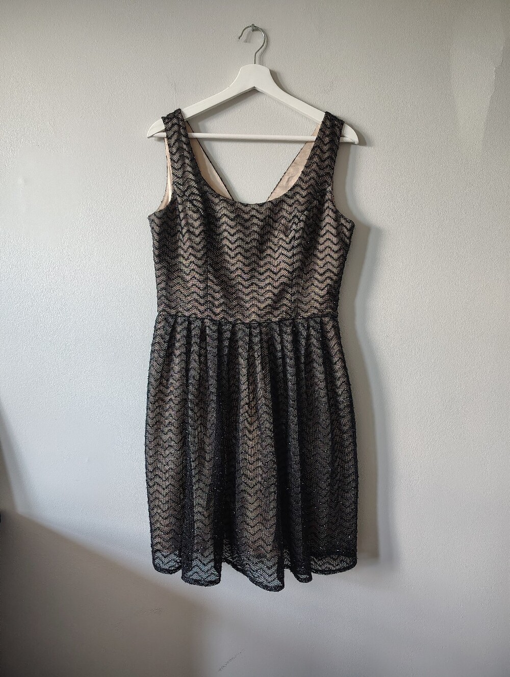 Minuet Black Chevron and Tule Fit and Flare Dress